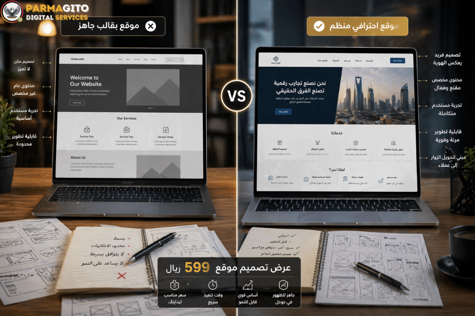 مقارنة بين موقع بقالب جاهز وموقع احترافي منظم