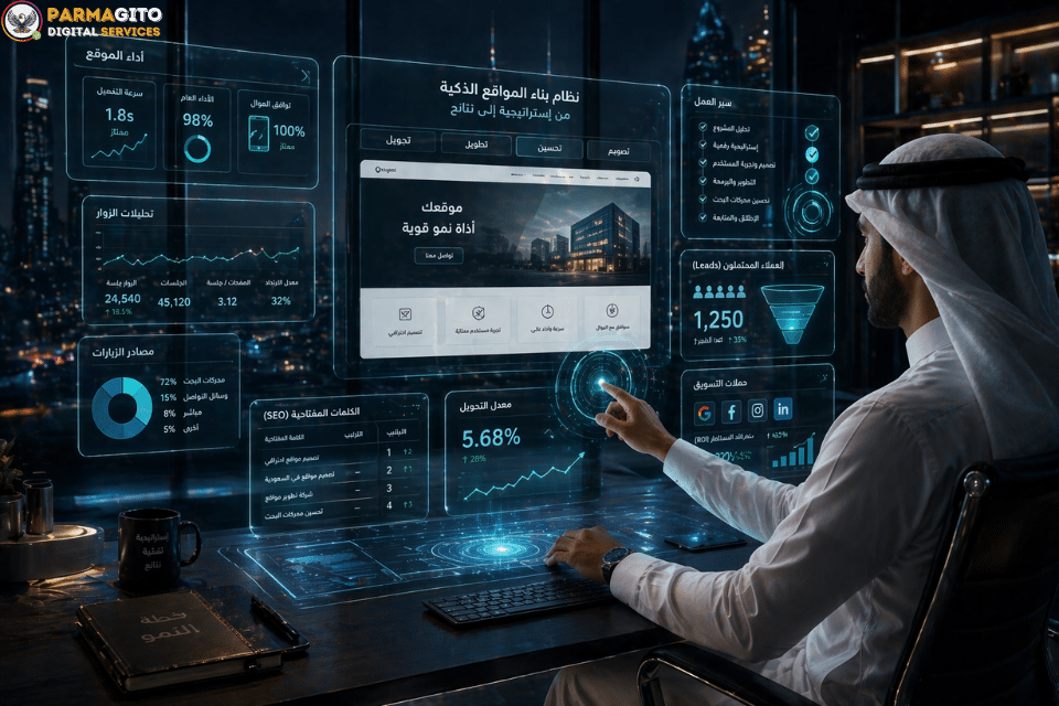 خبير رقمي يدير نظام متكامل للمواقع والتسويق