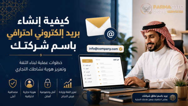 كيفية إنشاء بريد إلكتروني احترافي باسم شركتك رجل أعمال عربي يستخدم بريد إلكتروني احترافي باسم شركته لتعزيز الثقة وتنظيم التواصل مع العملاء