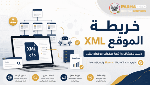 خريطة الموقع XML ودورها في أرشفة صفحات موقعك تصميم توضيحي عربي يشرح خريطة الموقع XML ودورها في اكتشاف صفحات الموقع وأرشفتها داخل محركات البحث